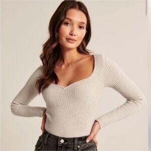 Abercrombie & Fitch Cream Ribbed Long Sleeve Bodysuit